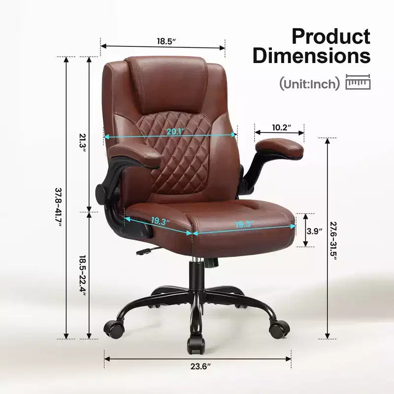 PU leren executive bureaustoel, ergonomische hoge rugleuning met verstelbare hoogte, opklapbare armleuningen, comfortabele stoel voor thuiswerkplek