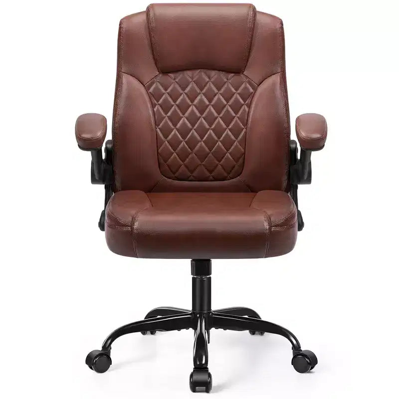 PU leren executive bureaustoel, ergonomische hoge rugleuning met verstelbare hoogte, opklapbare armleuningen, comfortabele stoel voor thuiswerkplek