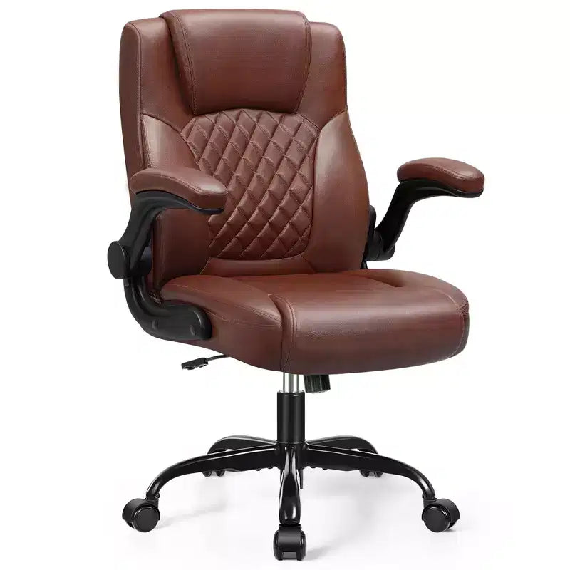 PU leren executive bureaustoel, ergonomische hoge rugleuning met verstelbare hoogte, opklapbare armleuningen, comfortabele stoel voor thuiswerkplek