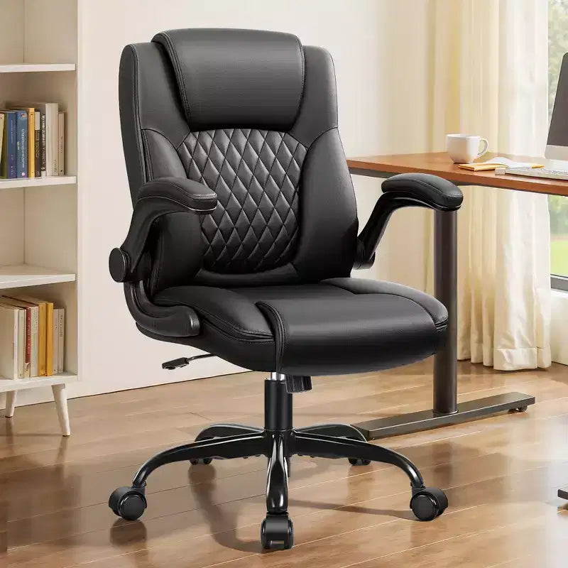 PU leren executive bureaustoel, ergonomische hoge rugleuning met verstelbare hoogte, opklapbare armleuningen, comfortabele stoel voor thuiswerkplek