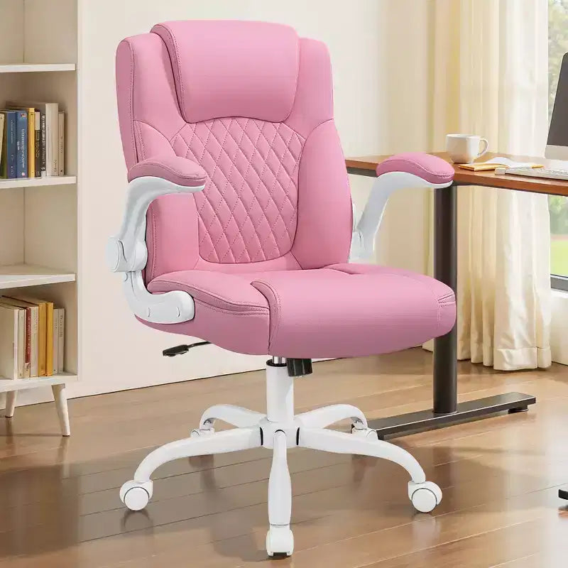 PU leren executive bureaustoel, ergonomische hoge rugleuning met verstelbare hoogte, opklapbare armleuningen, comfortabele stoel voor thuiswerkplek