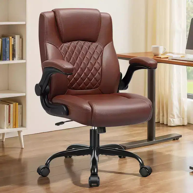 PU leren executive bureaustoel, ergonomische hoge rugleuning met verstelbare hoogte, opklapbare armleuningen, comfortabele stoel voor thuiswerkplek