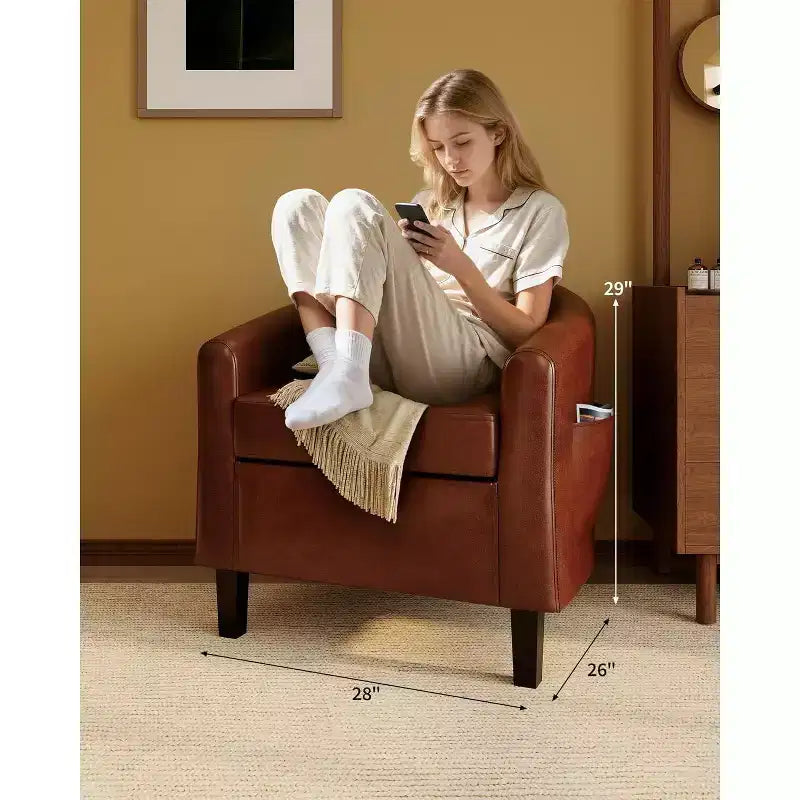 Accent Chairs Faux Leather Barrel Chairs Club Armchairs with Soft Seat for Living Room Bedroom Reading Waiting Room