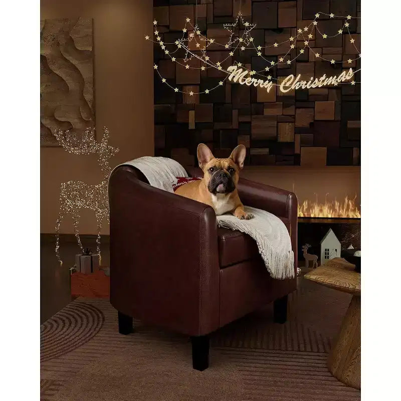Accent Chairs Faux Leather Barrel Chairs Club Armchairs with Soft Seat for Living Room Bedroom Reading Waiting Room