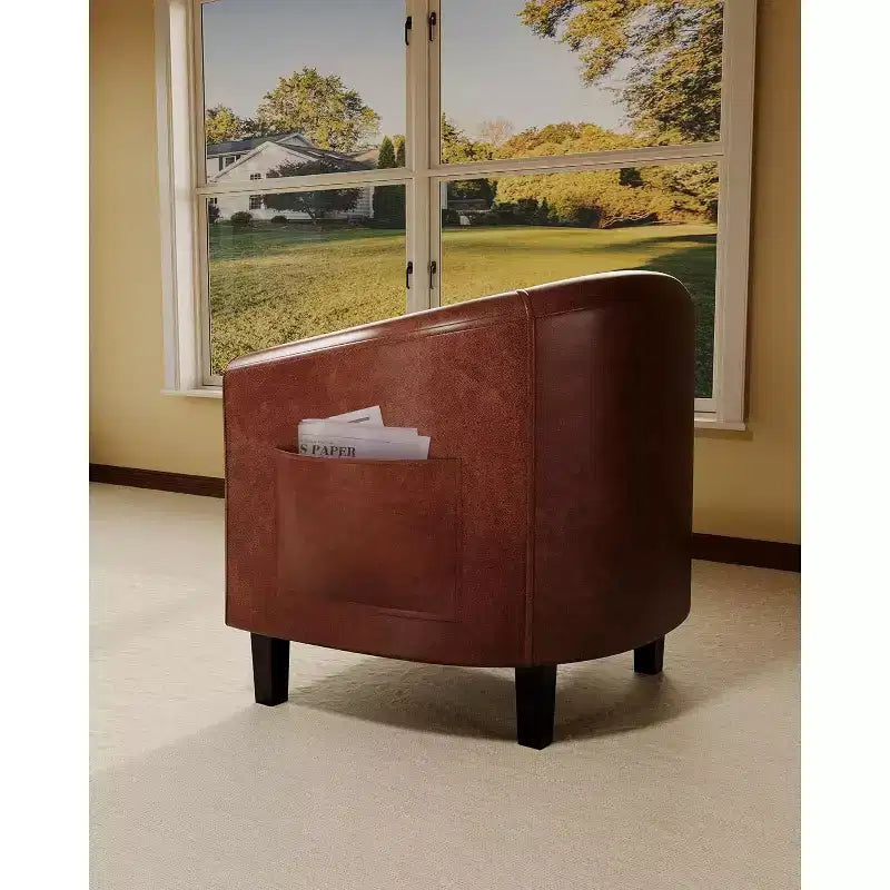 Accent Chairs Faux Leather Barrel Chairs Club Armchairs with Soft Seat for Living Room Bedroom Reading Waiting Room