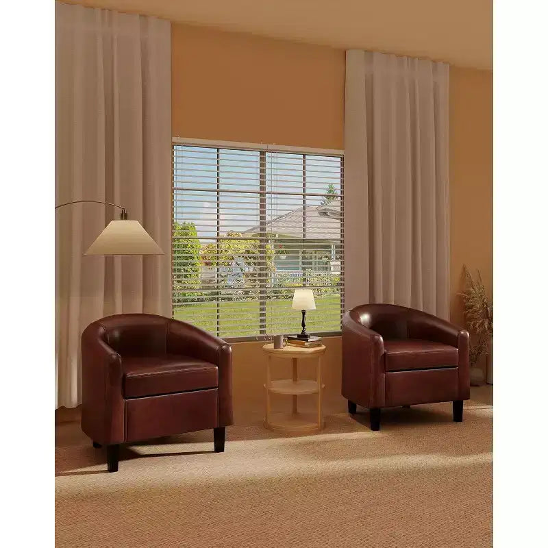 Accent Chairs Faux Leather Barrel Chairs Club Armchairs with Soft Seat for Living Room Bedroom Reading Waiting Room
