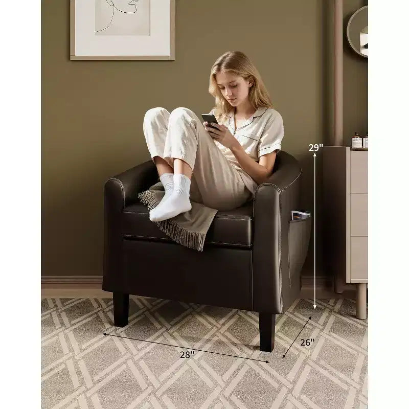 Accent Chairs Faux Leather Barrel Chairs Club Armchairs with Soft Seat for Living Room Bedroom Reading Waiting Room