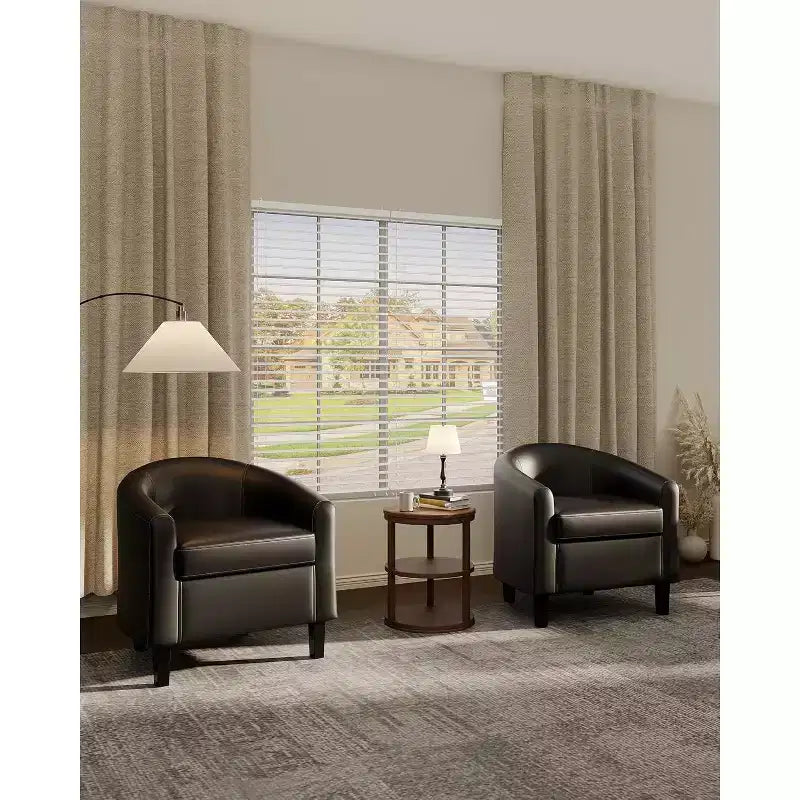 Accent Chairs Faux Leather Barrel Chairs Club Armchairs with Soft Seat for Living Room Bedroom Reading Waiting Room