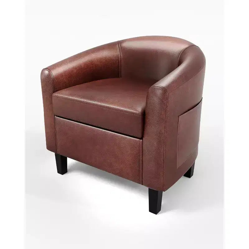 Accent Chairs Faux Leather Barrel Chairs Club Armchairs with Soft Seat for Living Room Bedroom Reading Waiting Room