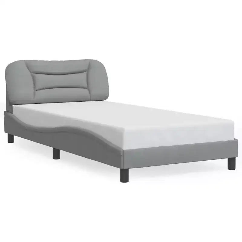 Bed Frame with LED Lights, Curved Platform, Fabric Upholstered Headboard