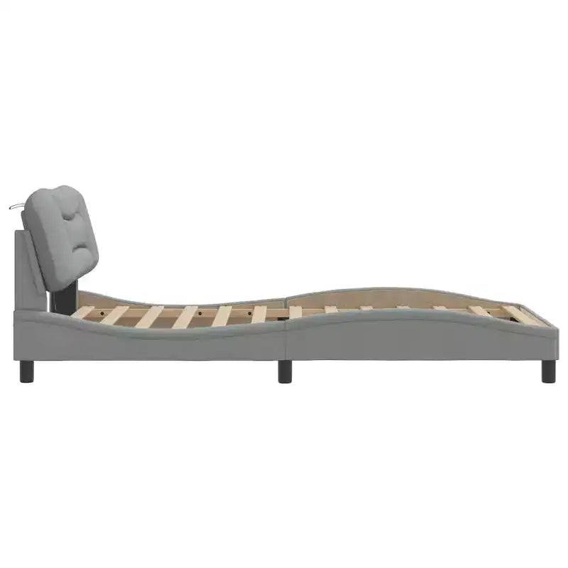 Bed Frame with LED Lights, Curved Platform, Fabric Upholstered Headboard