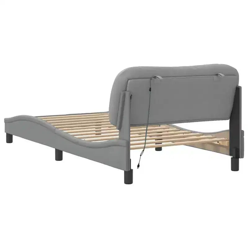 Bed Frame with LED Lights, Curved Platform, Fabric Upholstered Headboard