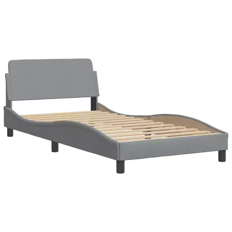 Bed Frame with LED Lights, Curved Platform, Fabric Upholstered Headboard