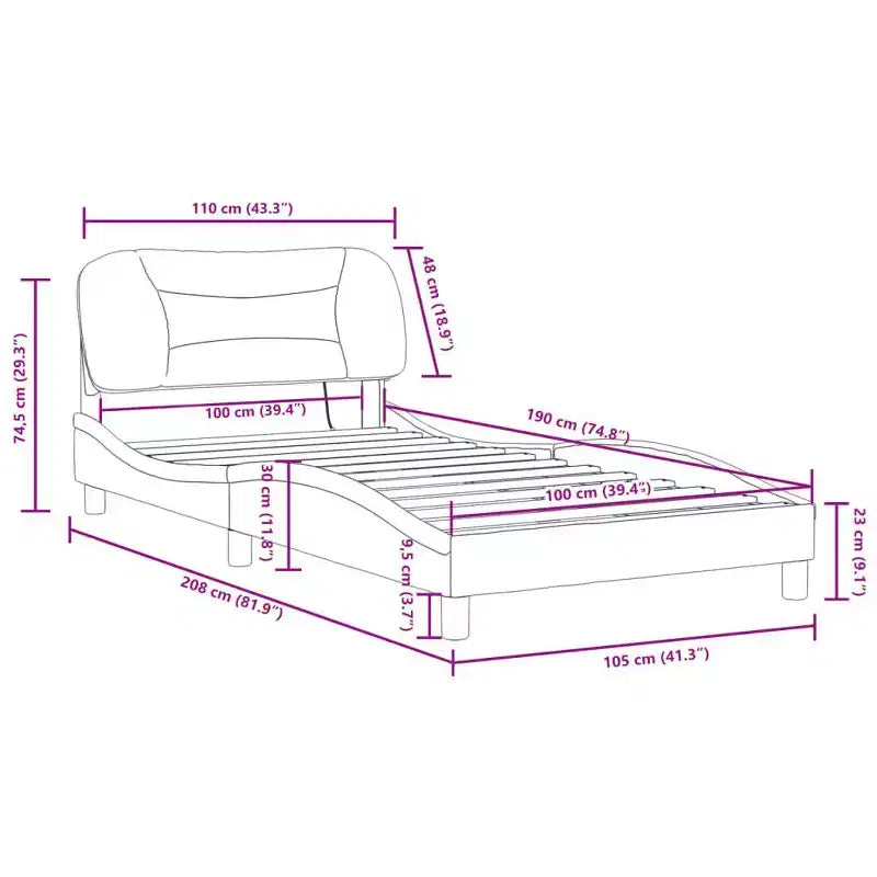 Bed Frame with LED Lights, Curved Platform, Fabric Upholstered Headboard