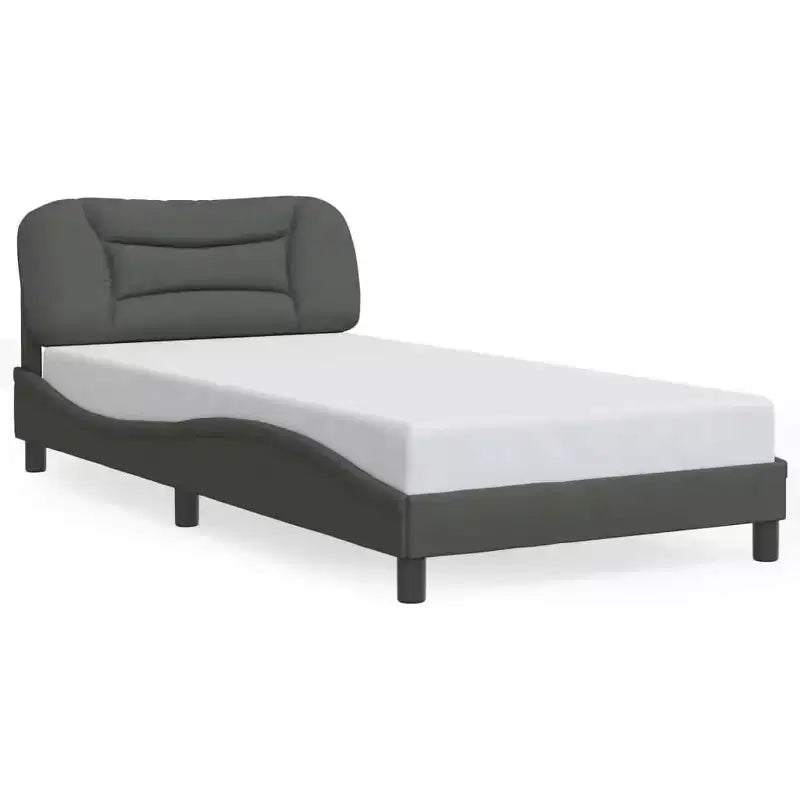 Bed Frame with LED Lights, Curved Platform, Fabric Upholstered Headboard