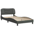 Bed Frame with LED Lights, Curved Platform, Fabric Upholstered Headboard
