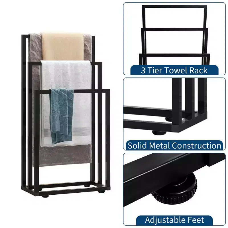 38" Yüksek Ayakta Havlu Askısı, 3 Katlı Havlu Kurutma Rafı, Çelik Battaniye Kurutma ve Sergileme Rafı, Banyo, Yatak Odası, Jakuzi, Spor Salonu, Havuz için