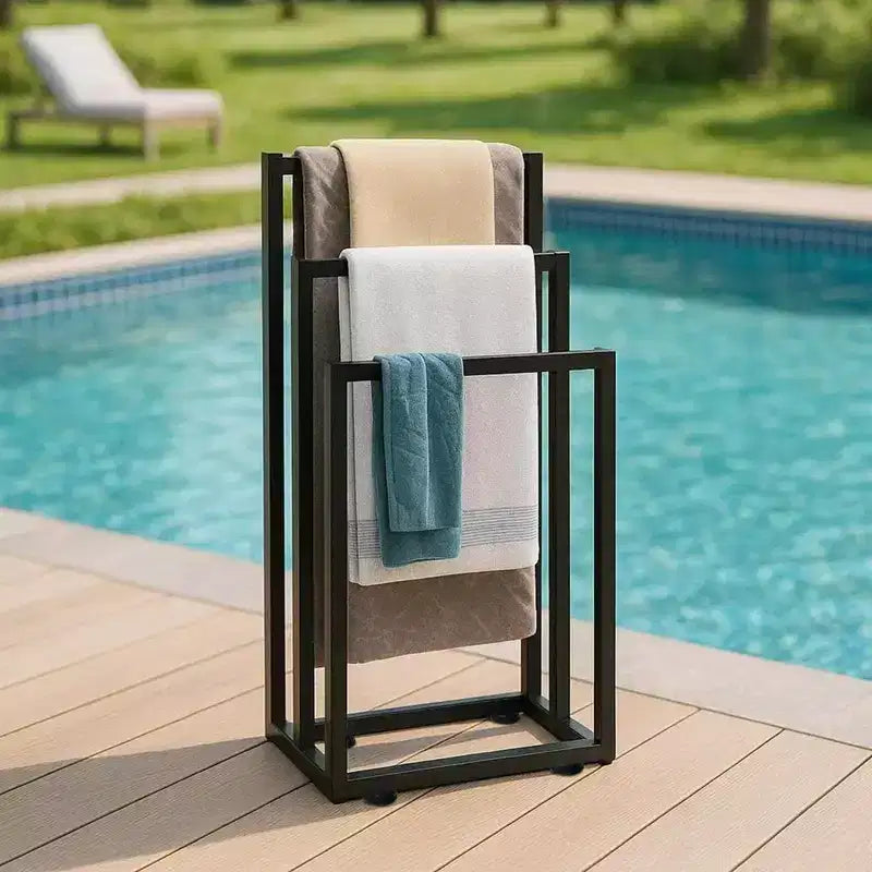 38 Zoll hoher freistehender Handtuchhalter, 3-stöckiger Handtuchtrockner, Stahl-Decken- und Ausstellungsständer für Bad, Schlafzimmer, Whirlpool, Fitnessstudio, Pool
