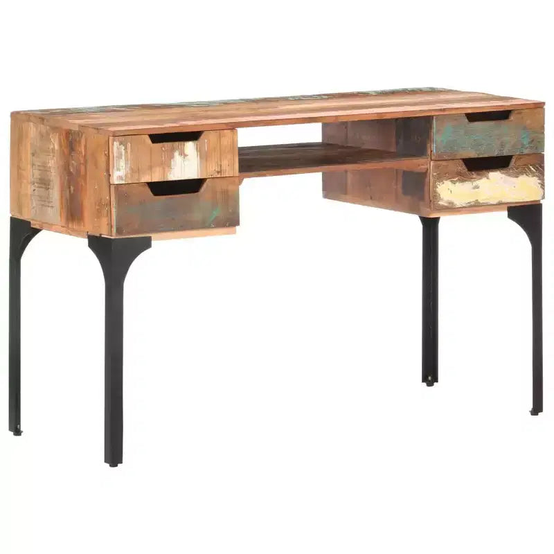Solid Reclaimed Wood Console Desk with Iron Legs, Industrial Vintage Style