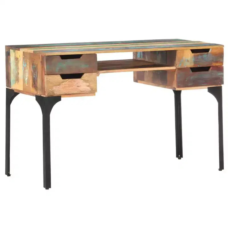 Solid Reclaimed Wood Console Desk with Iron Legs, Industrial Vintage Style