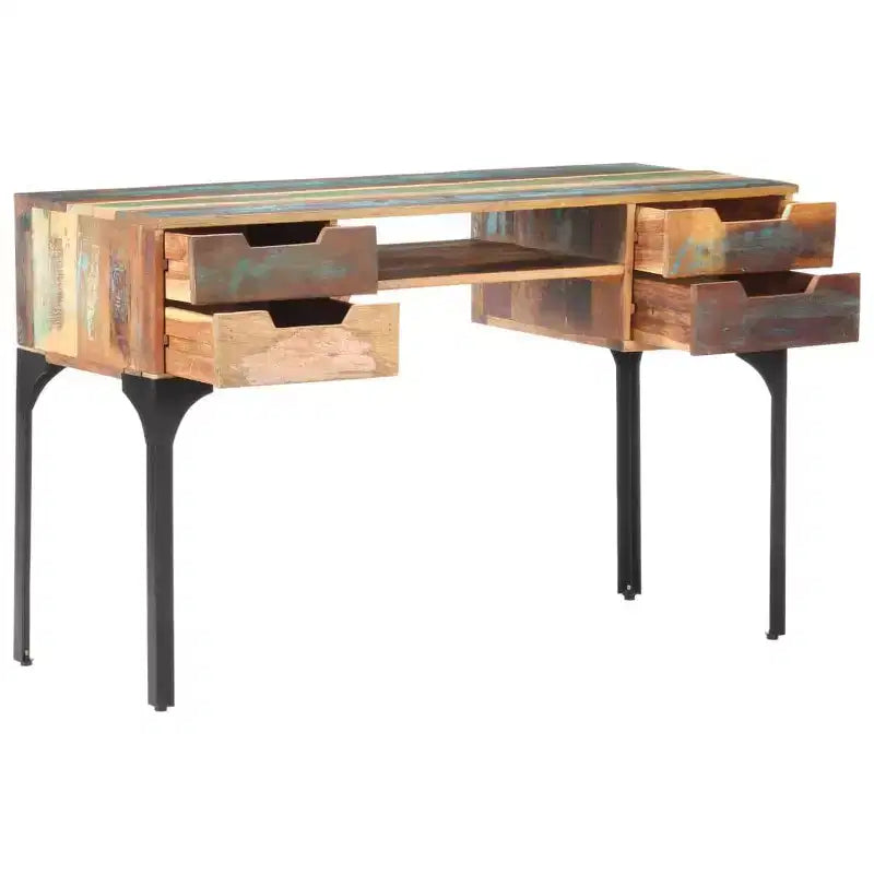 Solid Reclaimed Wood Console Desk with Iron Legs, Industrial Vintage Style