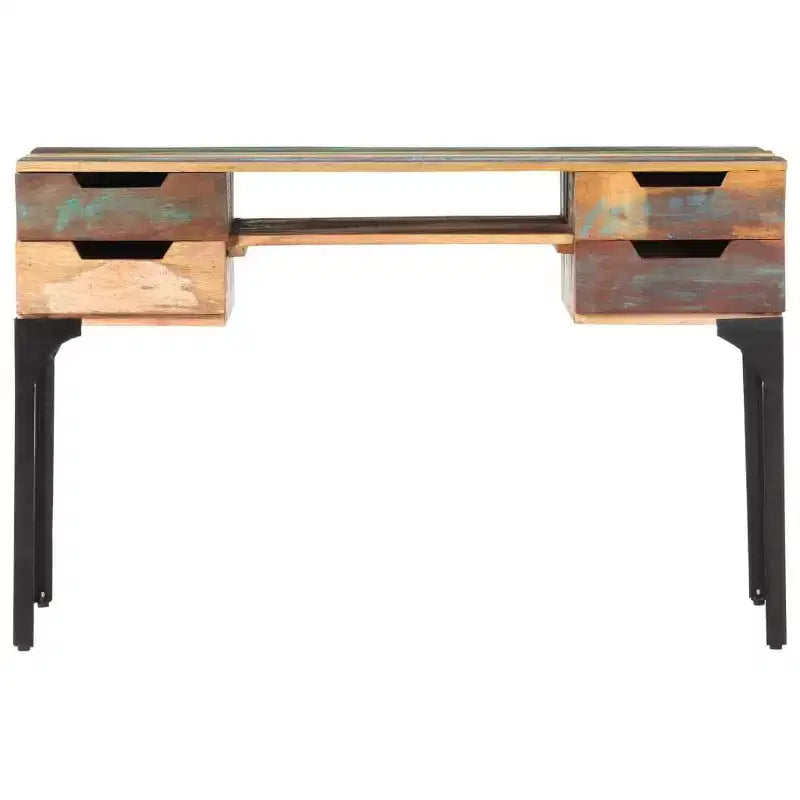 Massiver Konsolenschreibtisch aus recyceltem Holz mit Eisenbeinen, industrieller Vintage-Stil