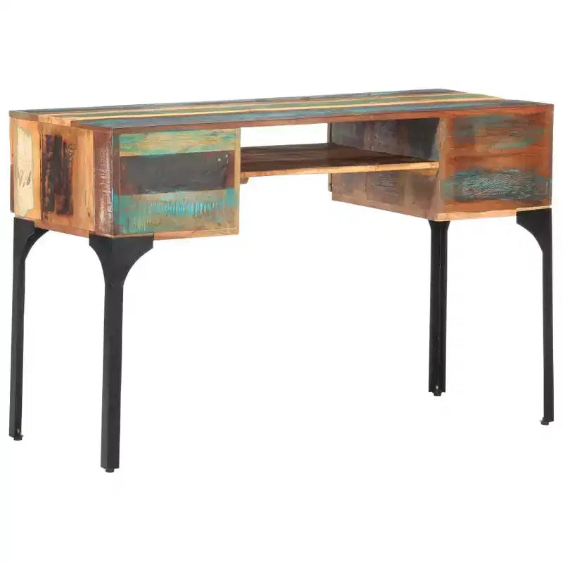 Massiver Konsolenschreibtisch aus recyceltem Holz mit Eisenbeinen, industrieller Vintage-Stil