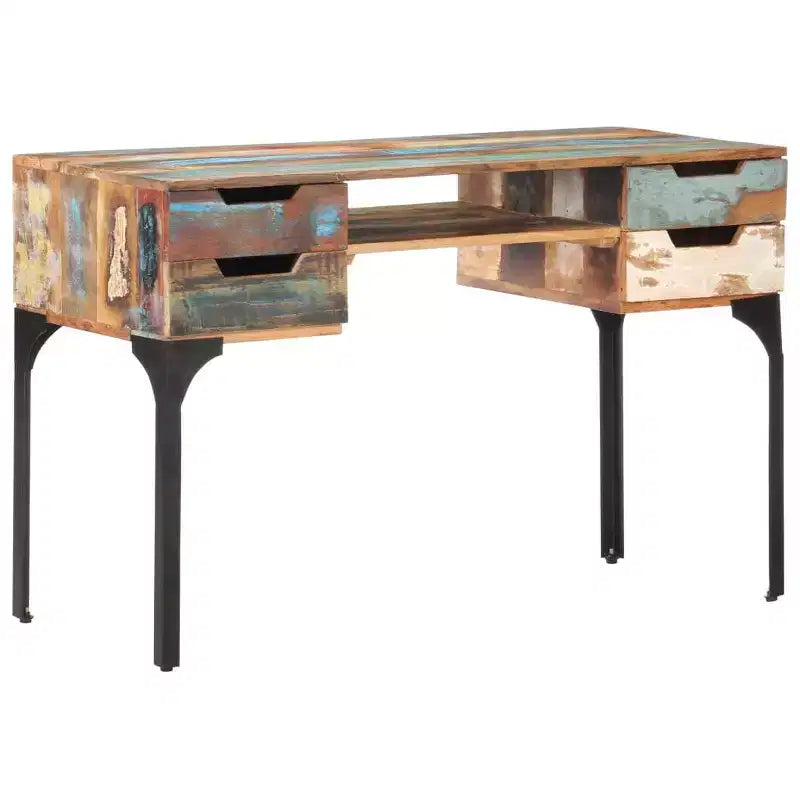 Solid Reclaimed Wood Console Desk with Iron Legs, Industrial Vintage Style