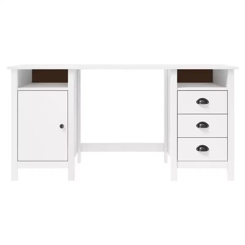 Witte massief dennenhouten schrijftafel, rustieke rechthoekige stijl met laden en kast