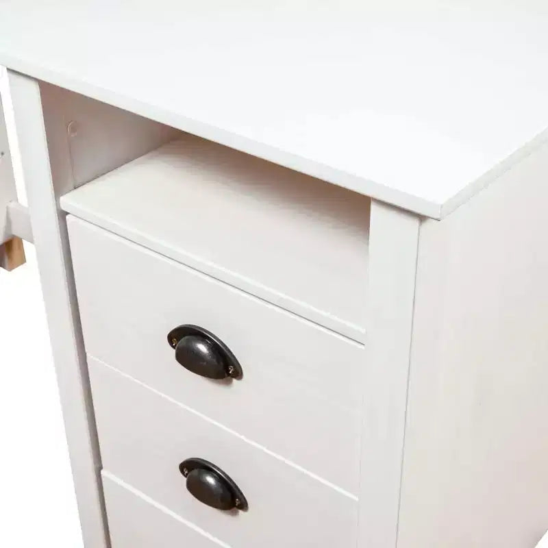 Witte massief dennenhouten schrijftafel, rustieke rechthoekige stijl met laden en kast