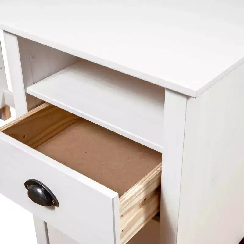 Witte massief dennenhouten schrijftafel, rustieke rechthoekige stijl met laden en kast