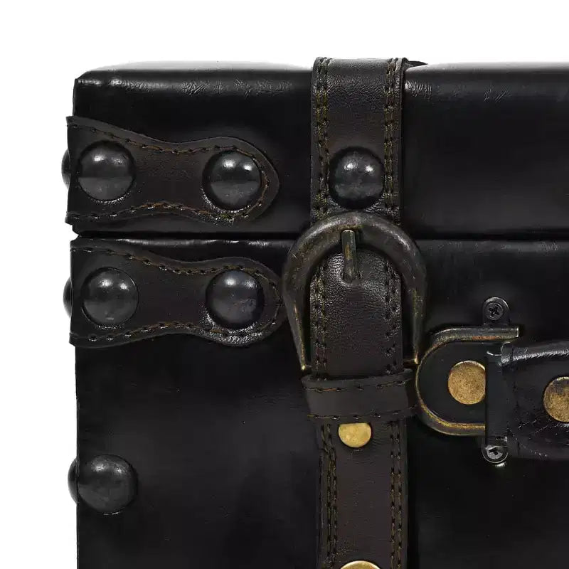 Opbergbank 43,3", zwart kunstleer, industriële vintage stijl met 3 kofferladen