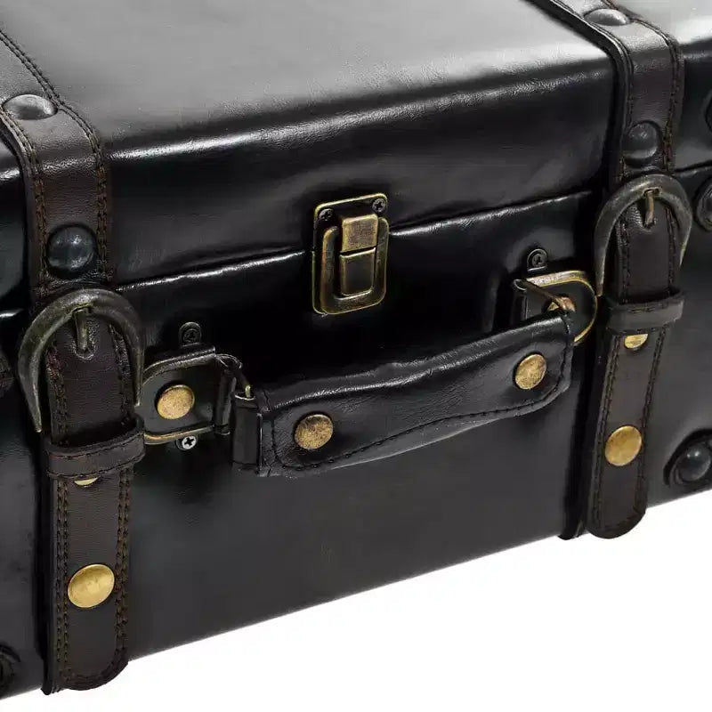 Opbergbank 43,3", zwart kunstleer, industriële vintage stijl met 3 kofferladen