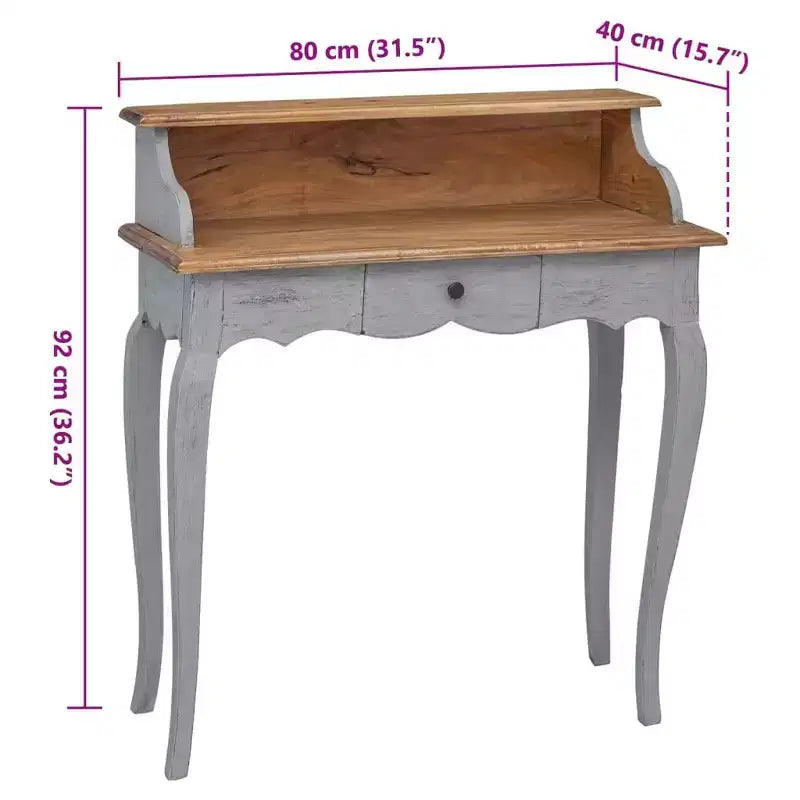 Massiver Mahagoni-Schreibtisch, antiker Stil mit erhöhtem Regal und Schublade, 31,5"x15,7"x36,2"