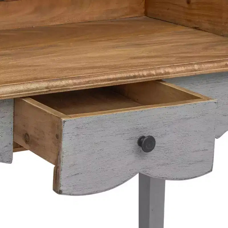 Solid Mahogany Writing Desk, Antique Style with Raised Shelf and Drawer, 31.5"x15.7"x36.2"