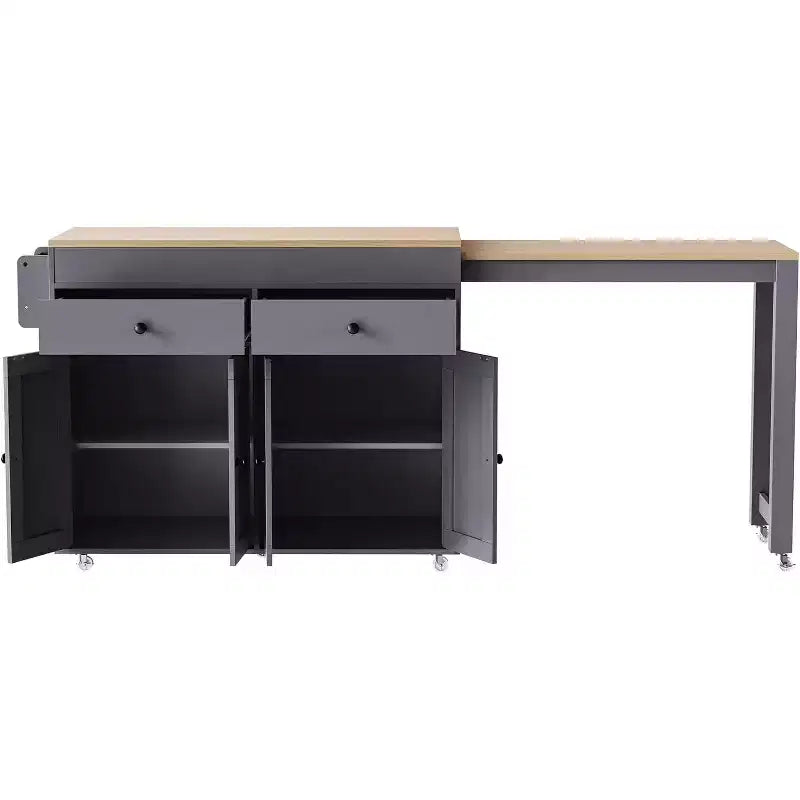 74.5 Rolling Kitchen Island Cart on WheelsExtendable Table, Spice Rack, 2 Drawers, 4 Doors; Grey Trolley for Home, Kitchen, or Garage