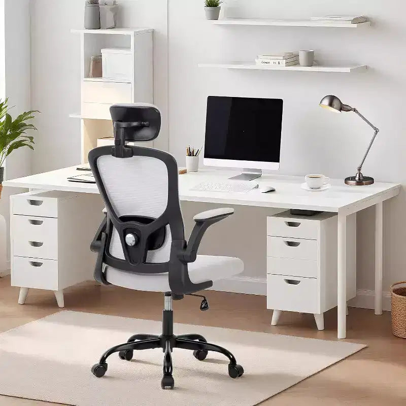 Ergonomischer Bürostuhl mit verstellbarer Kopfstütze, klappbaren Armlehnen, Mesh-Schreibtischstuhl für Home Office