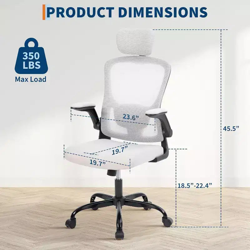 Ergonomischer Bürostuhl mit verstellbarer Kopfstütze, klappbaren Armlehnen, Mesh-Schreibtischstuhl für Home Office