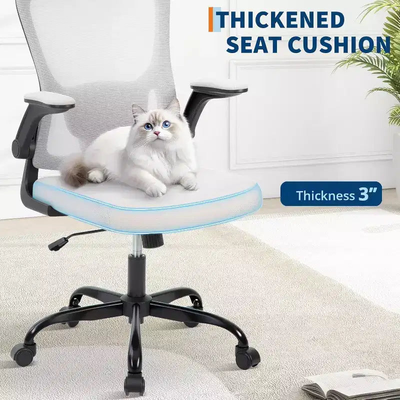 Ergonomischer Bürostuhl mit verstellbarer Kopfstütze, klappbaren Armlehnen, Mesh-Schreibtischstuhl für Home Office
