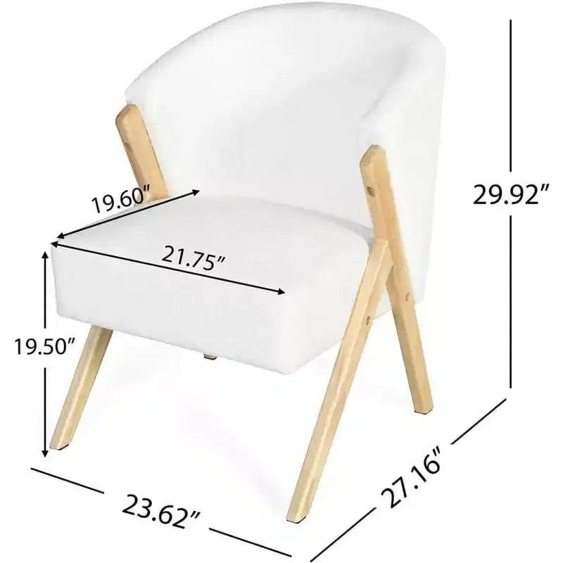 Moderne minimalistische accentstoel met witte bekleding en houten frame, comfortabele loungestoel voor woonkamer, slaapkamer, thuiswerkplek of café