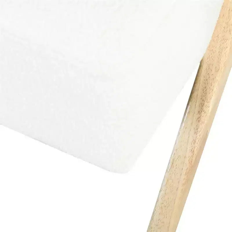 Moderne minimalistische accentstoel met witte bekleding en houten frame, comfortabele loungestoel voor woonkamer, slaapkamer, thuiswerkplek of café