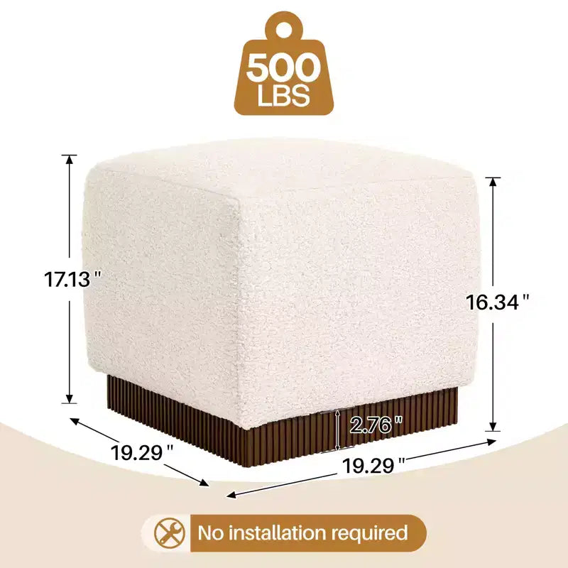 Puf otomán cúbico con base de vetas de madera, reposapiés tapizado en lana de cordero/cuero con estructura de madera maciza de acacia, capacidad de 500 lbs