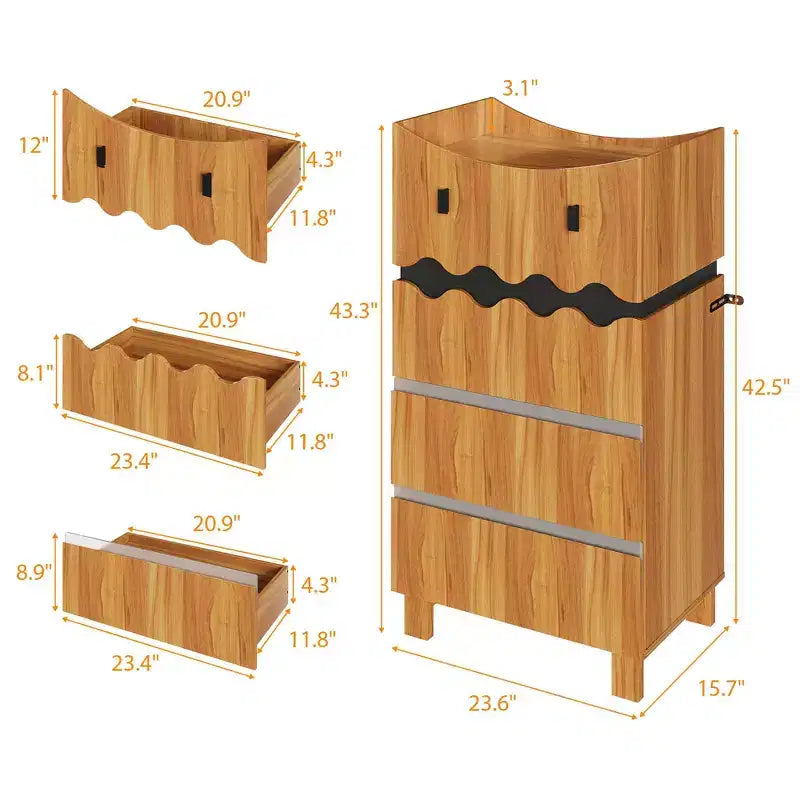 Creatieve monster-vormige verticale ladekast, houten afwerking met meerdere laden