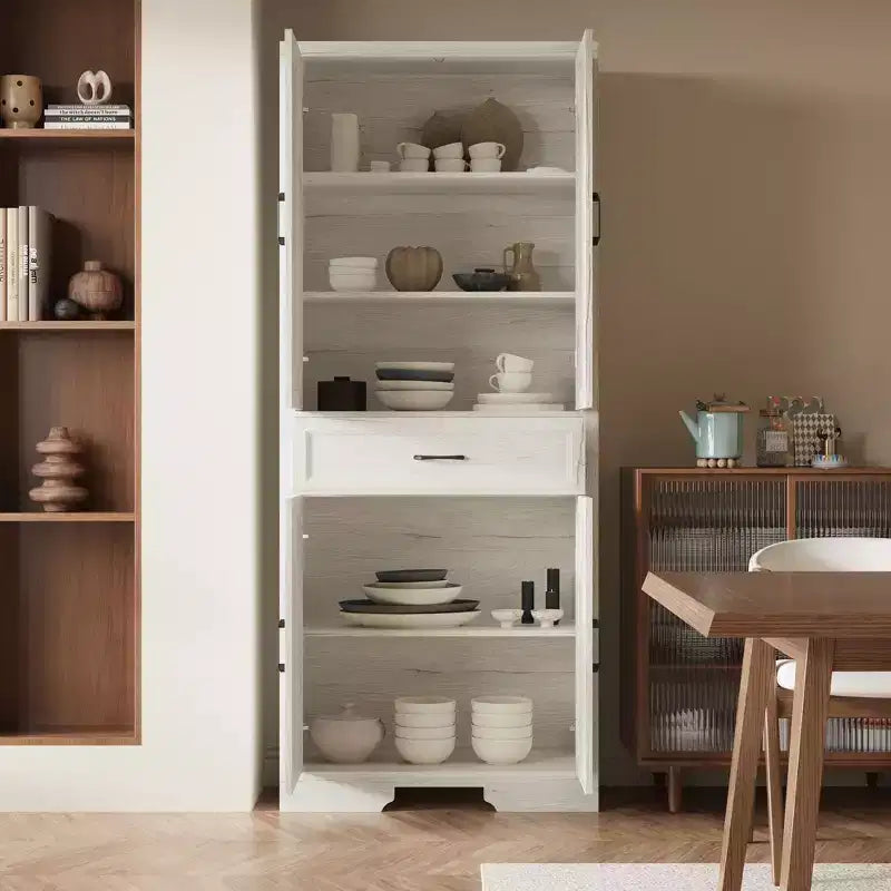 Keukenkast met dubbele deur en lade, wit eikenhout-look voorraadkast