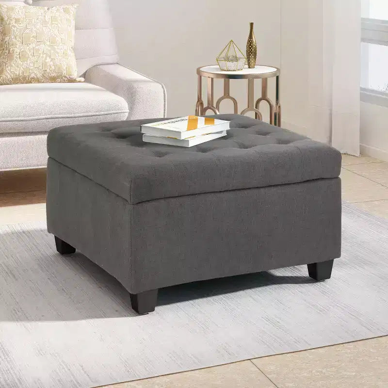 Quadratischer Aufbewahrungs-Ottomane mit Birkenbeinen und Soft-Close-Scharniere, Flurbank mit Polster