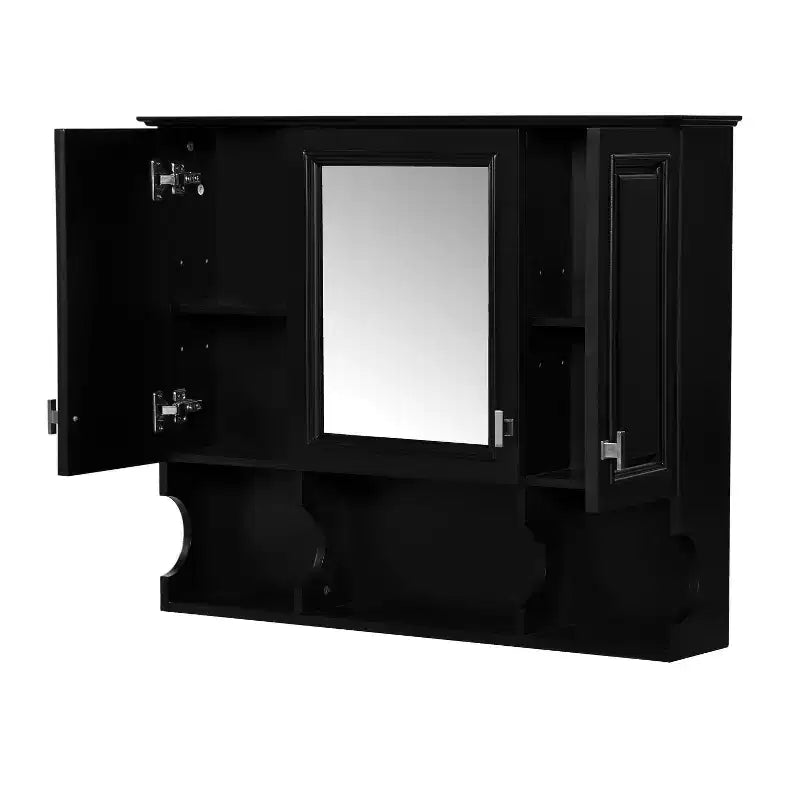 Wall Mounted Mirror Medicine Cabinet with Open Shelves, Modern Bathroom Storage