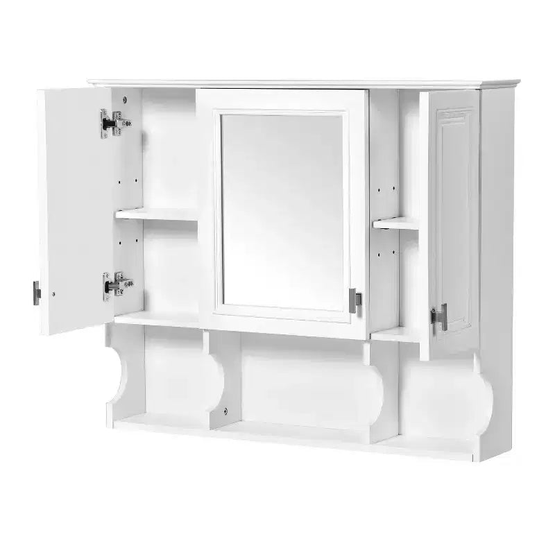 Wall Mounted Mirror Medicine Cabinet with Open Shelves, Modern Bathroom Storage