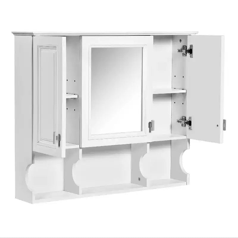 Wall Mounted Mirror Medicine Cabinet with Open Shelves, Modern Bathroom Storage